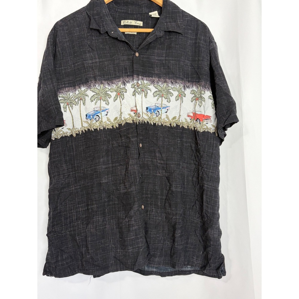 Batik Bay Mens XXL Black Rayon Tropical Classic Car Palm Tree Camp Shirt Hawaii